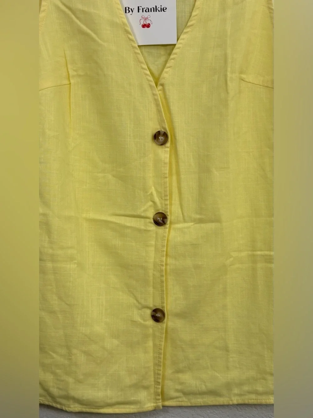 By Frankie Hayley Butter Yellow Button Front Cotton Vest Exposed Sides